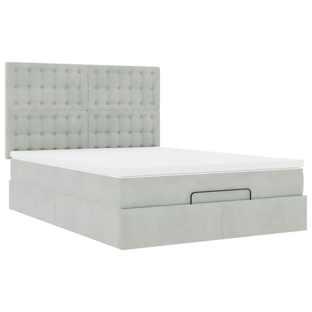 vidaXL Ottoman bed met matrassen 140x190cm fluweel lichtgrijs grijs, foto 4