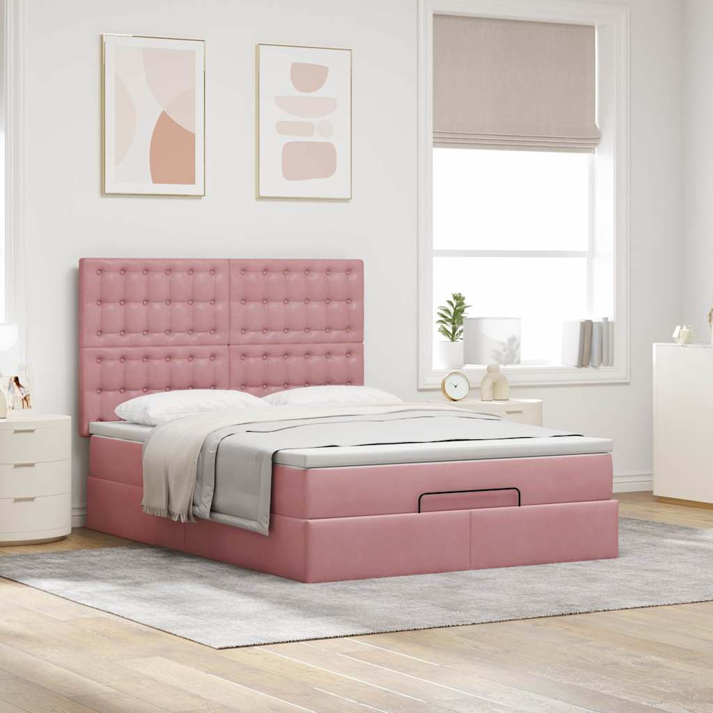 vidaXL Ottoman bed met matrassen 140x190cm fluweel roze afbeelding