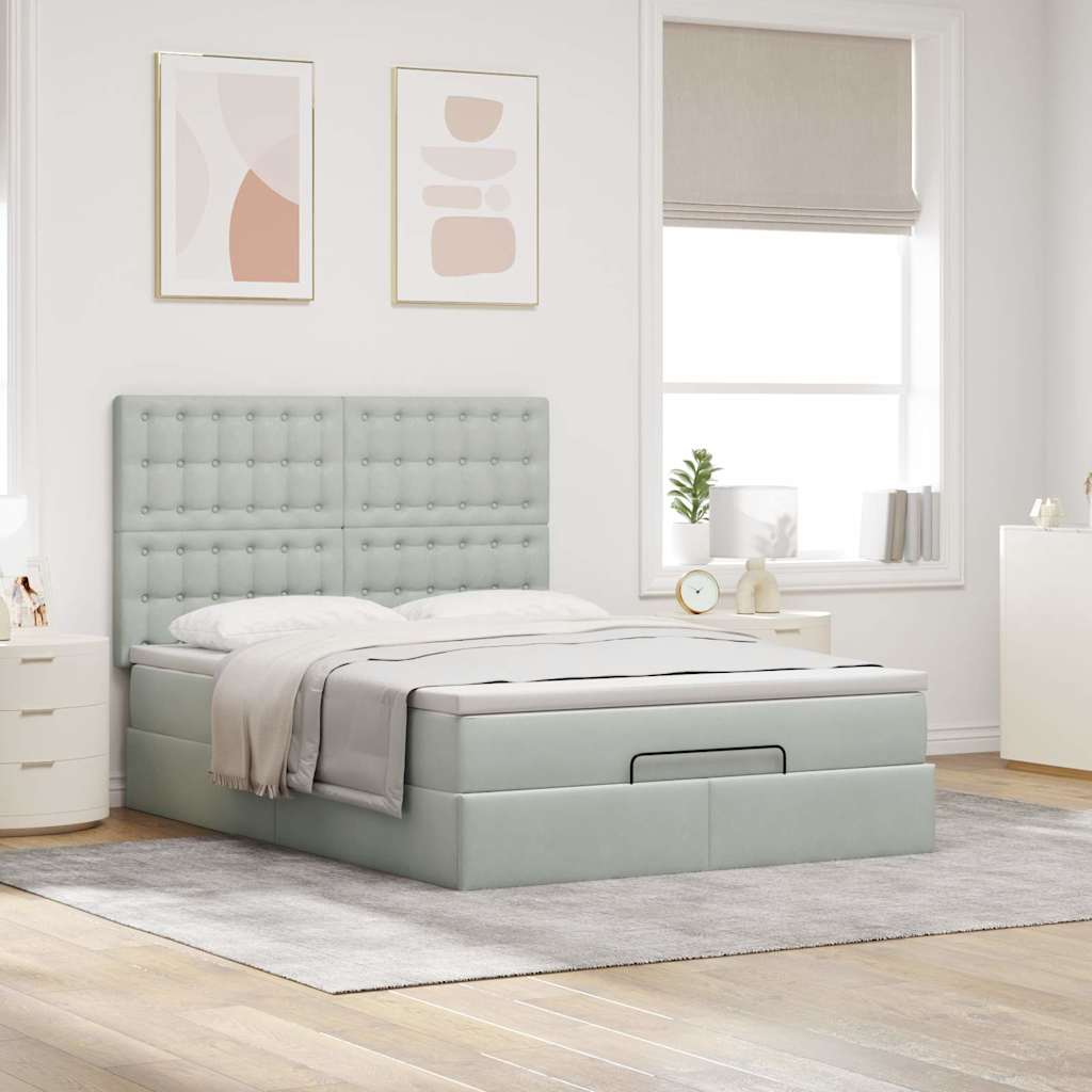 vidaXL Ottoman bed met matrassen 140x200cm fluweel lichtgrijs afbeelding