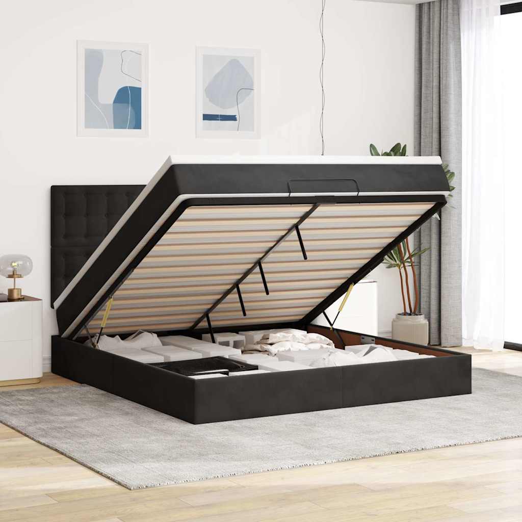 Osmannisk Sengeramme Med Madrasser Fløjl - Sort / 160 X 200 cm / Knapper