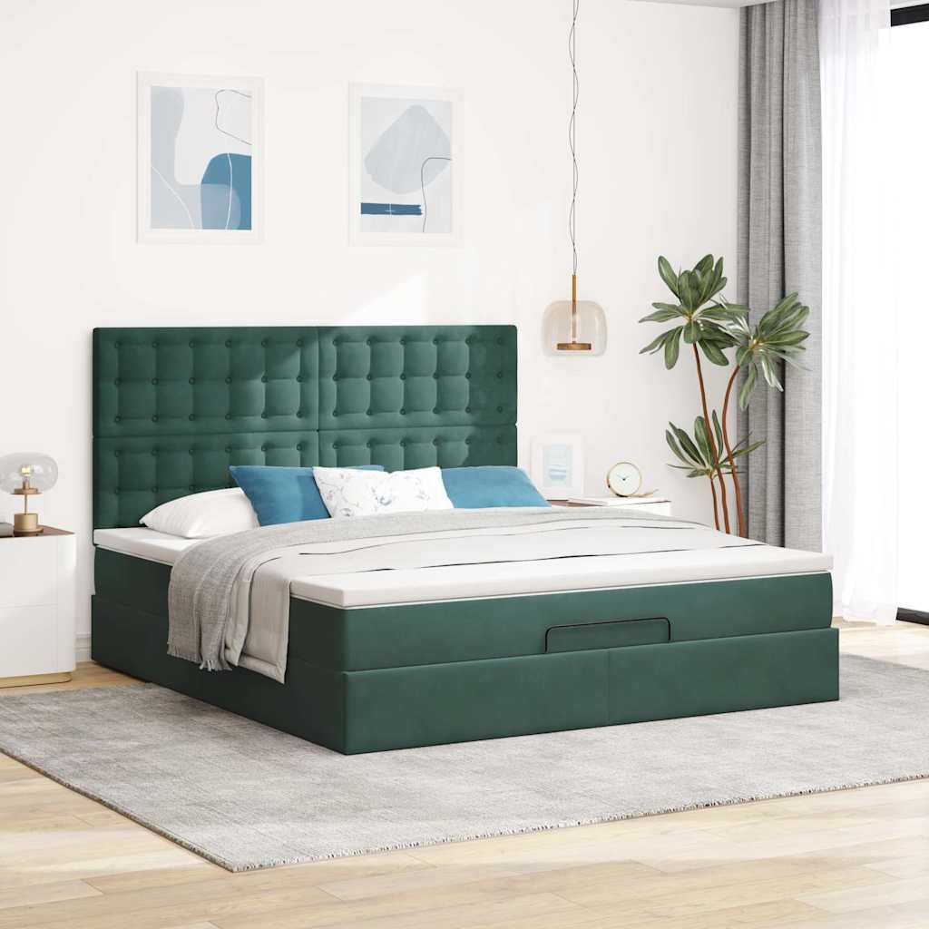 vidaXL Ottoman bed met matrassen 160x200cm fluweel donkergroen afbeelding