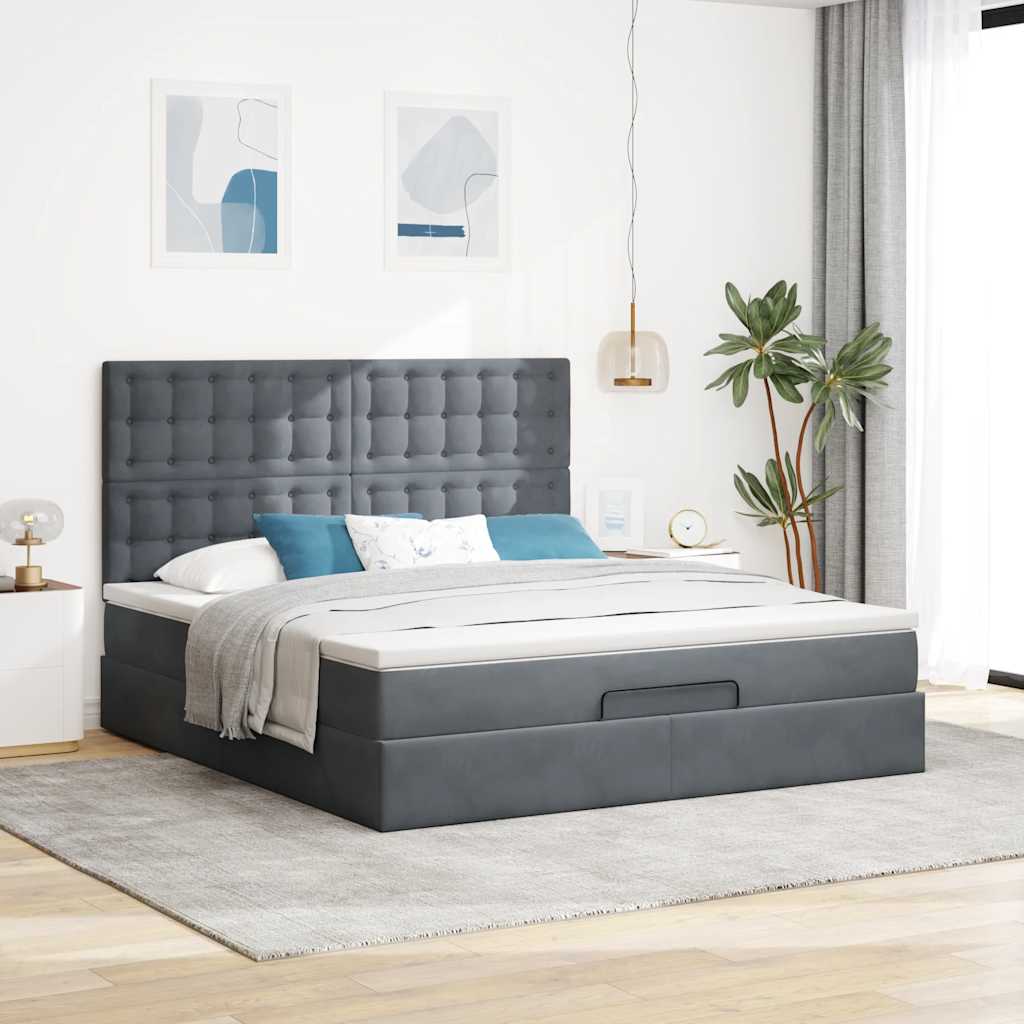 vidaXL Ottoman bed met matrassen 180x200cm fluweel donkergrijs afbeelding