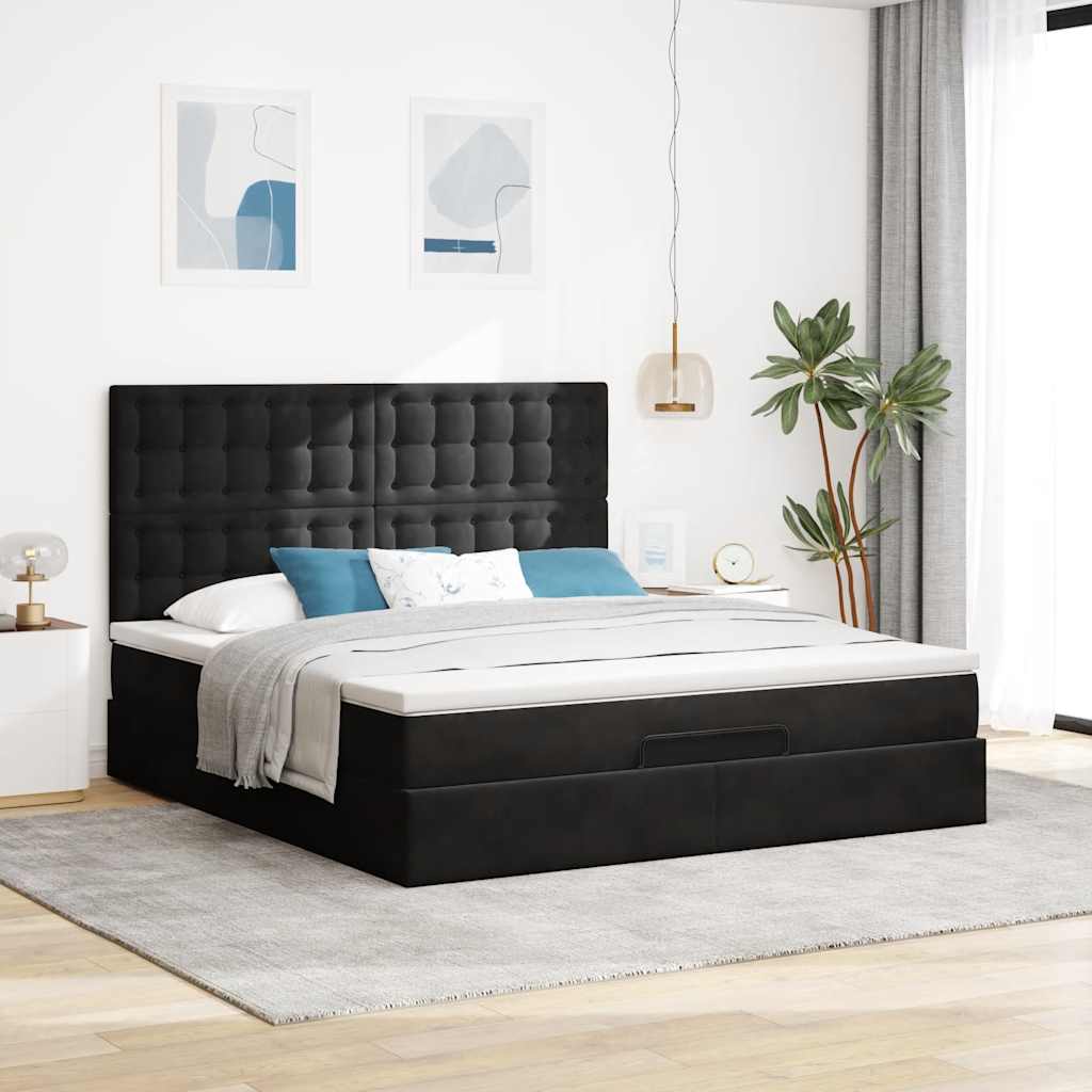 vidaXL Ottoman bed met matrassen 180x200cm fluweel zwart afbeelding
