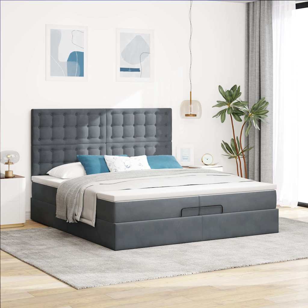 vidaXL Ottoman bed met matrassen 200x200cm fluweel donkergrijs afbeelding