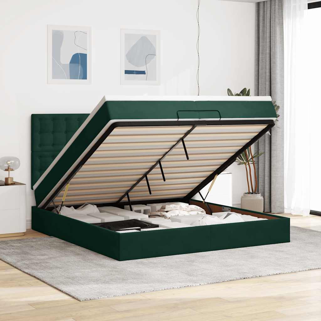 vidaXL osmannisk sengeramme med madrasser 200x200 cm fløjl mørkegrøn