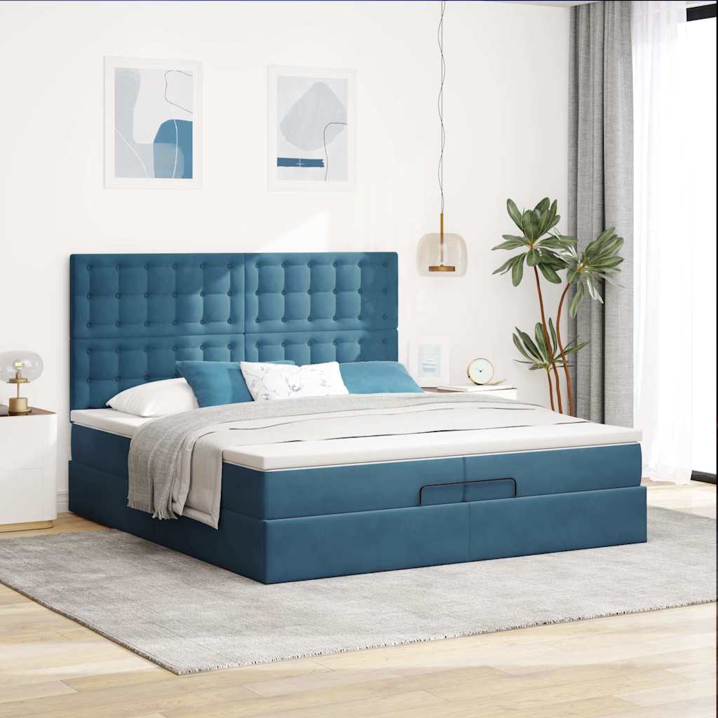 vidaXL Ottoman bed met matrassen 200x200cm fluweel donkerblauw afbeelding