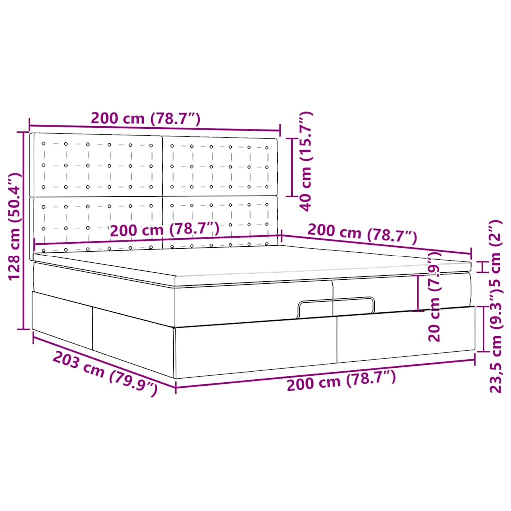 Osmanský rám postele s matrací tmavě modrý 200x200cm samet - obrázek 16