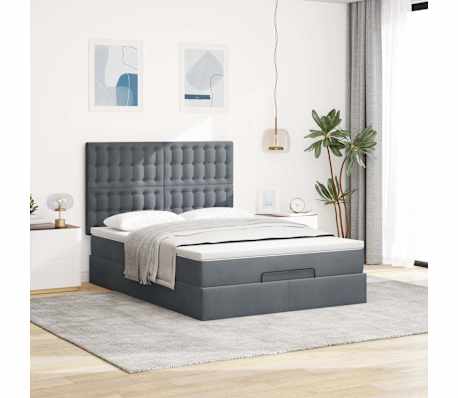 vidaXL Ottoman Bed with Mattresses Dark Grey Double Velvet