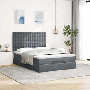 vidaXL Ottoman Bed with Mattresses Dark Grey Double Velvet