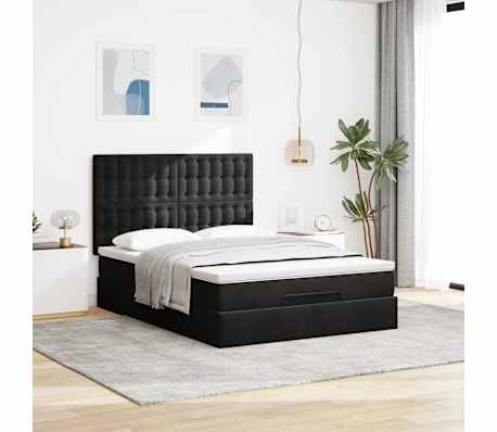 vidaXL Ottoman Bed with Mattresses Black Double Velvet