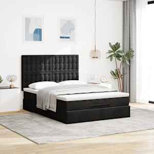 vidaXL Ottoman Bed with Mattresses Black Double Velvet