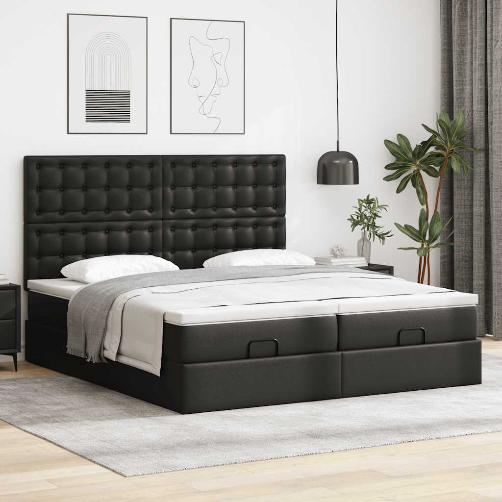 vidaXL Ottoman bed met matrassen 180x200cm kunstleer zwart afbeelding