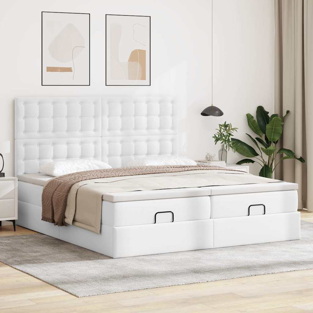 vidaXL Ottoman bed met matrassen 180x200cm kunstleer zuiver wit afbeelding