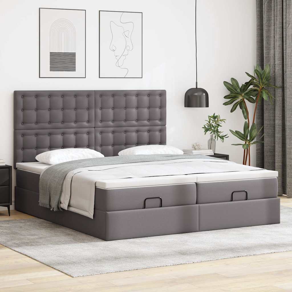 vidaXL Ottoman bed met matrassen 180x200cm kunstleer grijs, foto 2