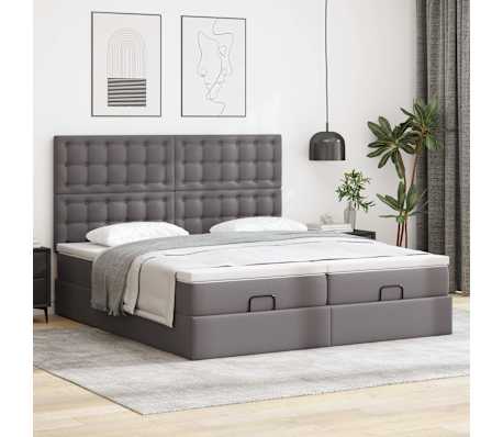 vidaXL Otomanski posteljni okvir z vzmetnicami siv 180x200cm um. usnje