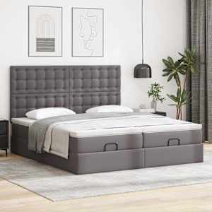 vidaXL Otomanski posteljni okvir z vzmetnicami siv 180x200cm um. usnje