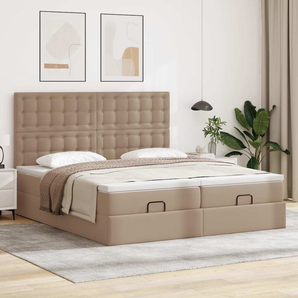 vidaXL Ottoman bed met matrassen 180x200cm kunstleer cappuccinokleurig bruin, foto 2