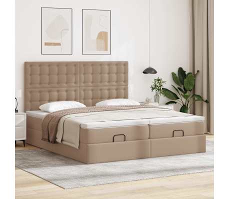 vidaXL Οθωμανικό κρεβάτι με στρώματα Cappuccino 200x200cm Faux Leather