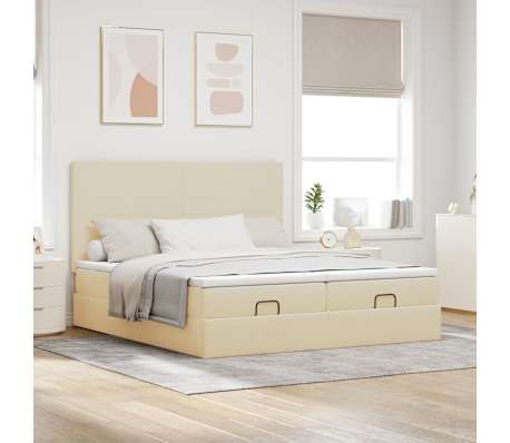 VidaXL Cadre de lit ottoman avec matelas cr&egrave;me 160x200 cm tissu