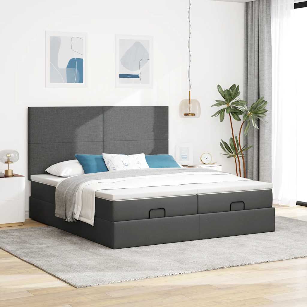 vidaXL Ottoman bed met matrassen 180x200cm stof donkergrijs afbeelding