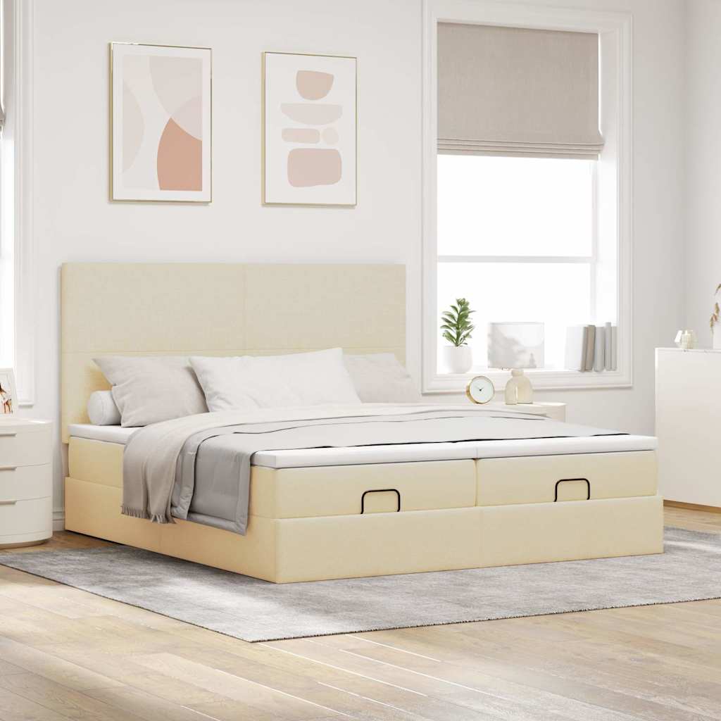 vidaXL Ottoman bed met matrassen 180x200cm stof crèmekleurig, foto 2