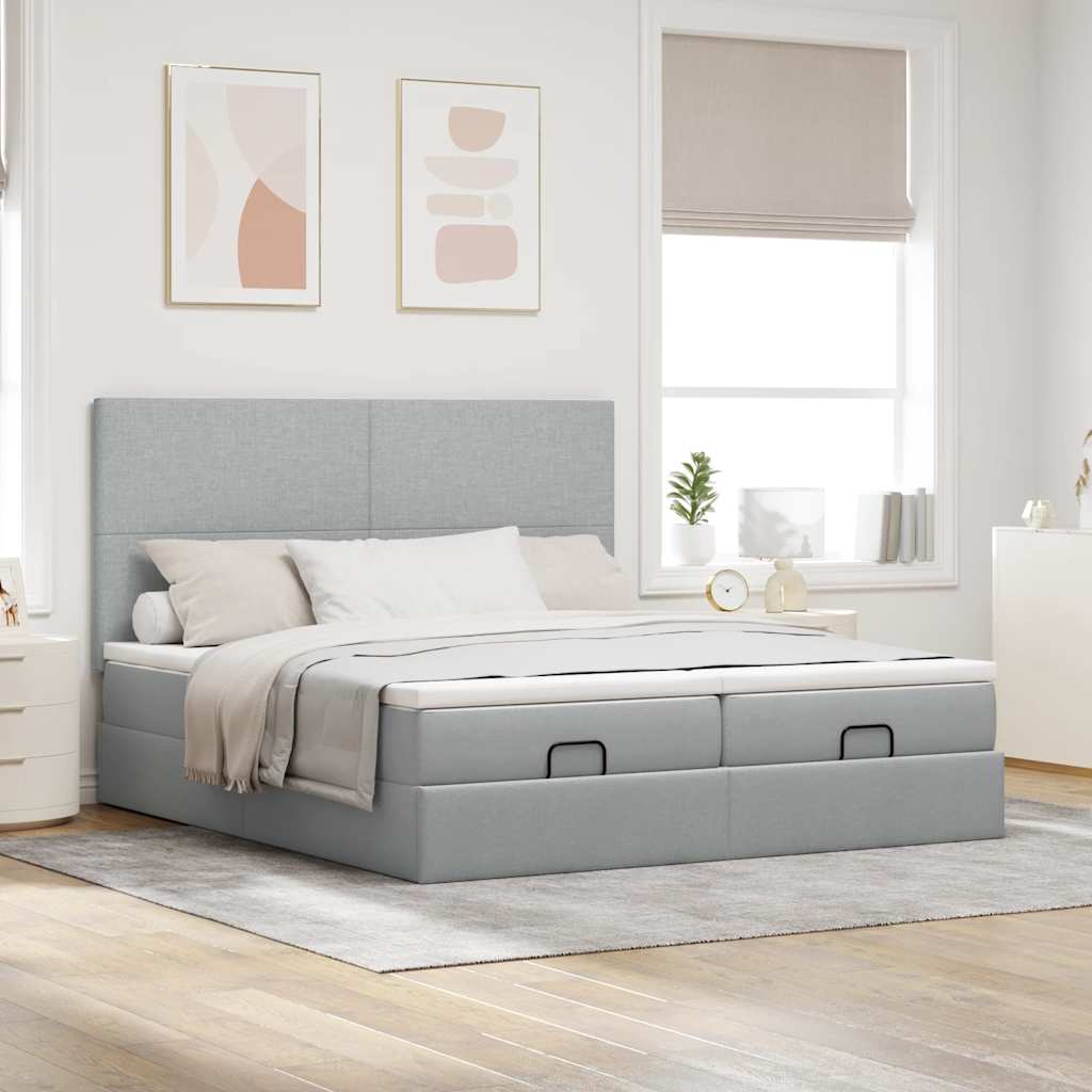 vidaXL Ottoman bed met matrassen 200x200cm stof lichtgrijs afbeelding