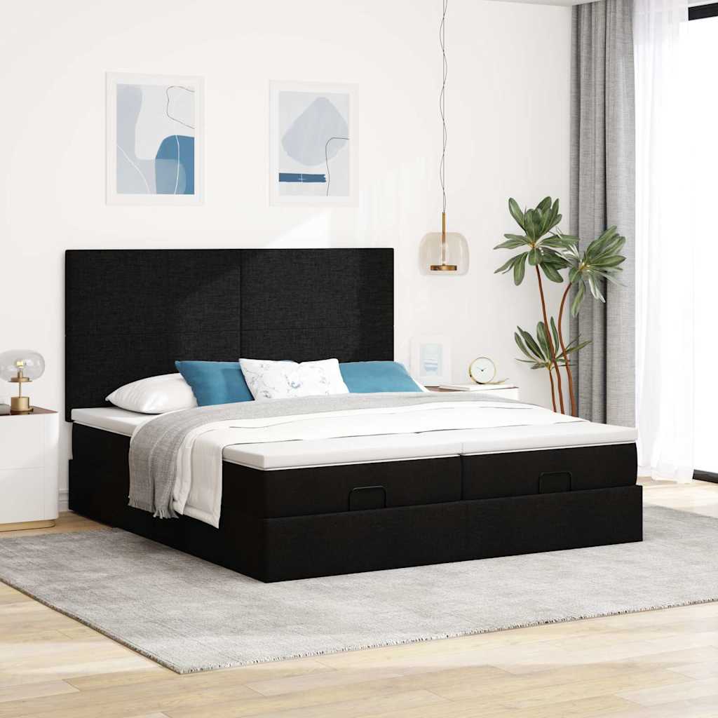 vidaXL Ottoman bed met matrassen 200x200cm stof zwart afbeelding