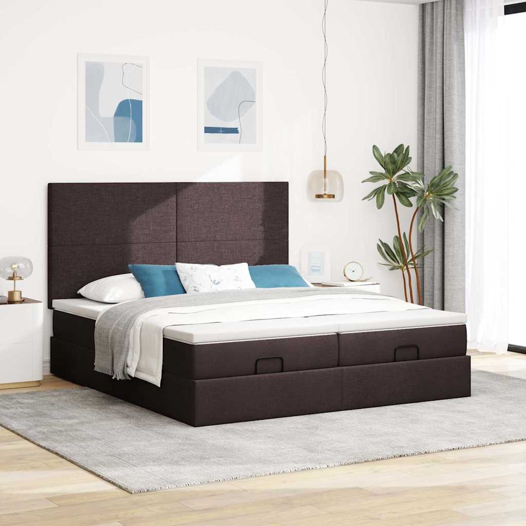 vidaXL Ottoman bed met matrassen 200x200cm stof donkerbruin bruin, foto 2