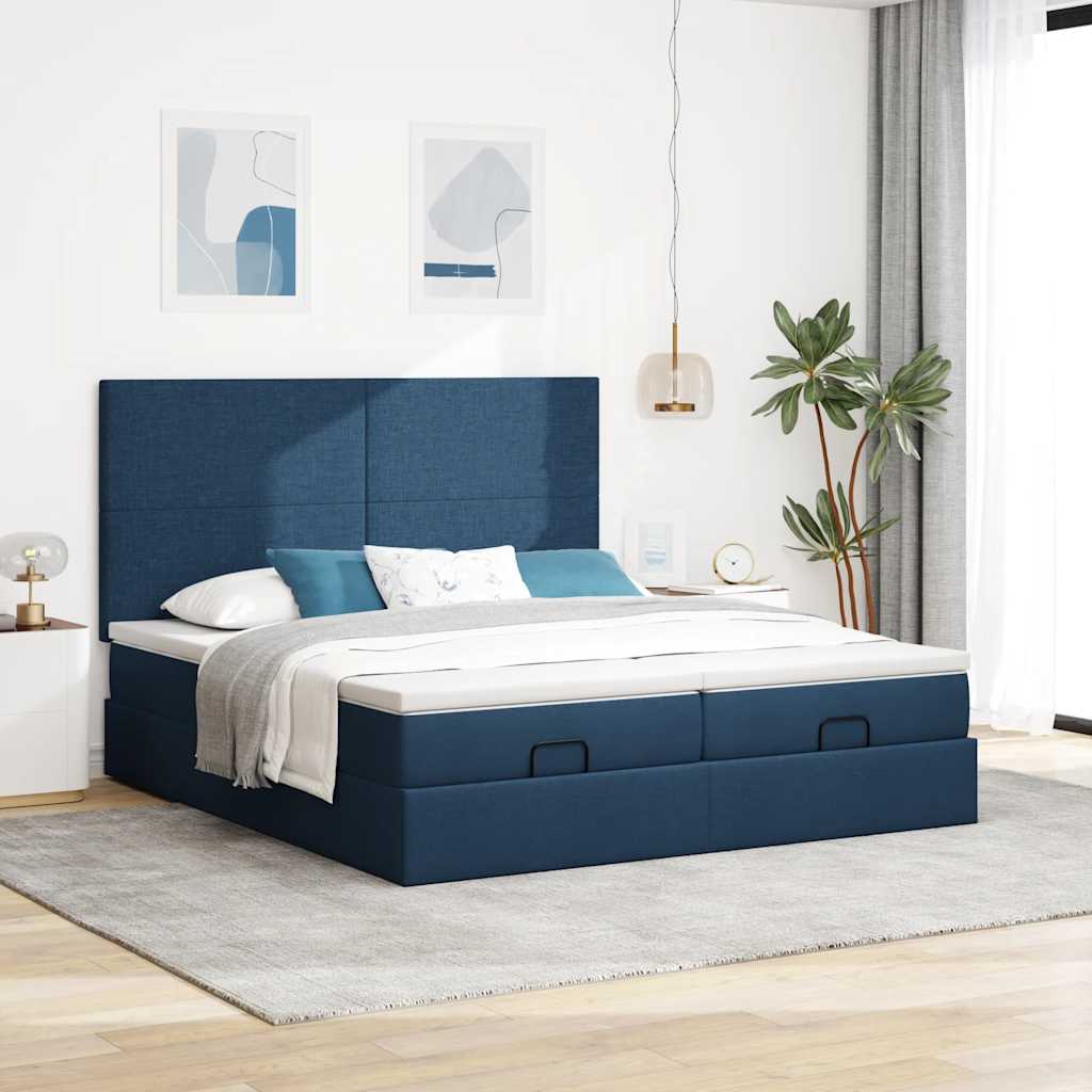 vidaXL Ottoman bed met matrassen 200x200cm stof blauw afbeelding