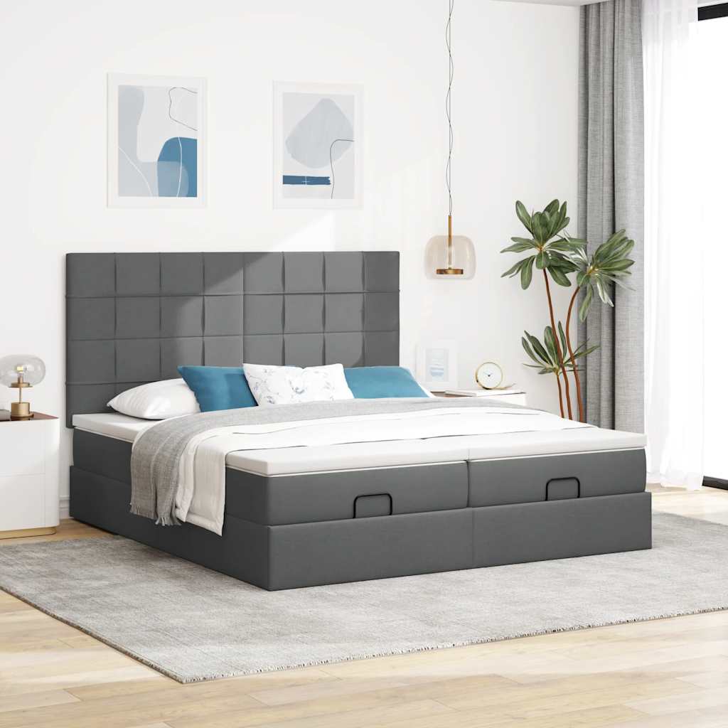 vidaXL Ottoman bed met matrassen 160x200cm stof donkergrijs grijs, foto 2
