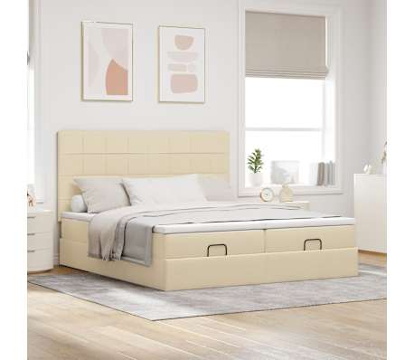 vidaXL Ottoman-Bett mit Matratzen Creme 160x200 cm Stoff