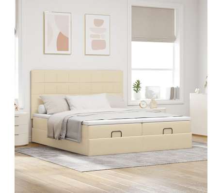 vidaXL Ottoman bed met matrassen 180x200cm stof cr&egrave;mekleurig