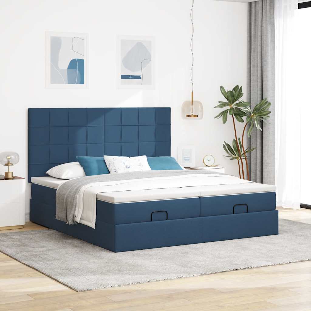 vidaXL Ottoman bed met matrassen 180x200cm stof blauw afbeelding
