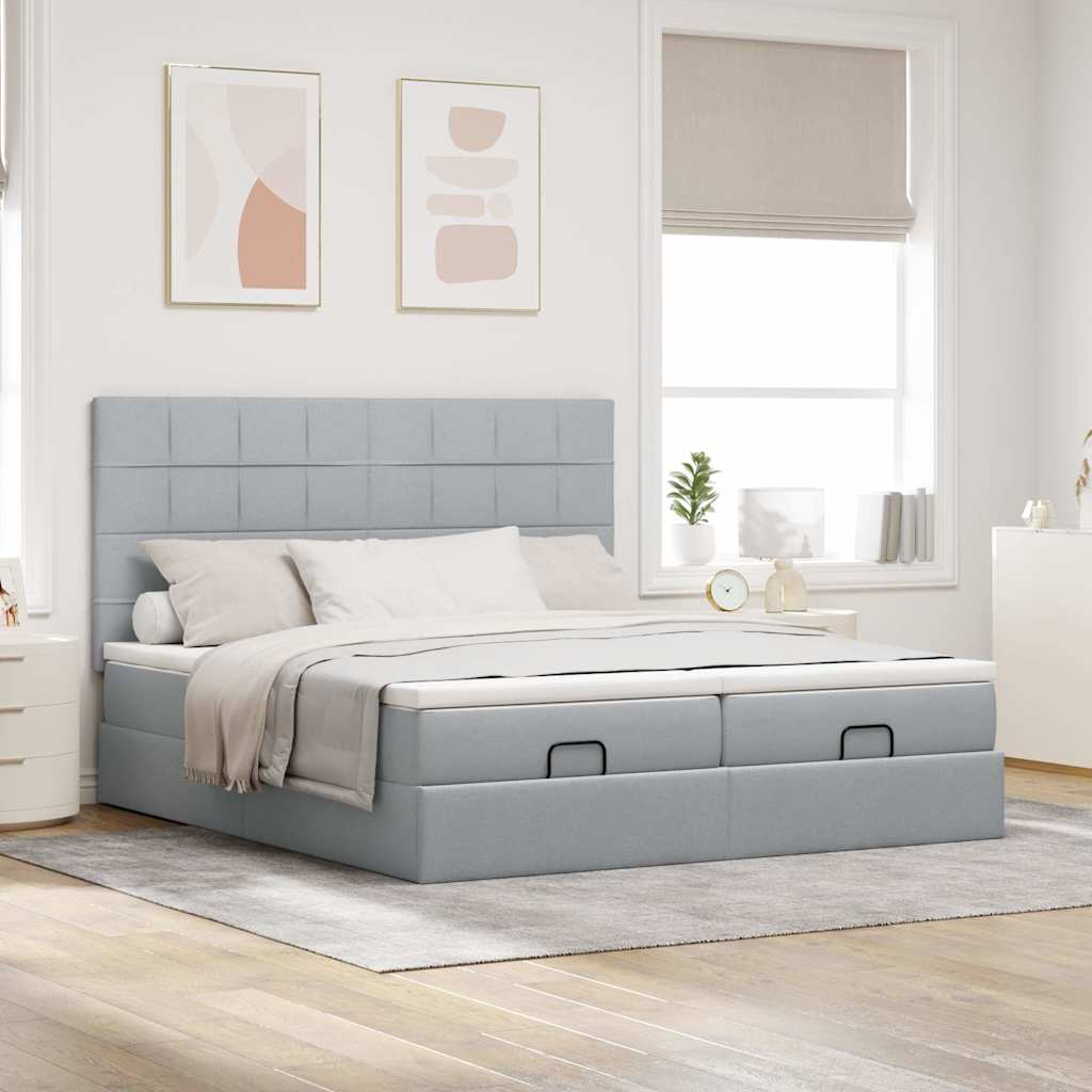 vidaXL Ottoman bed met matrassen 200x200cm stof lichtgrijs afbeelding