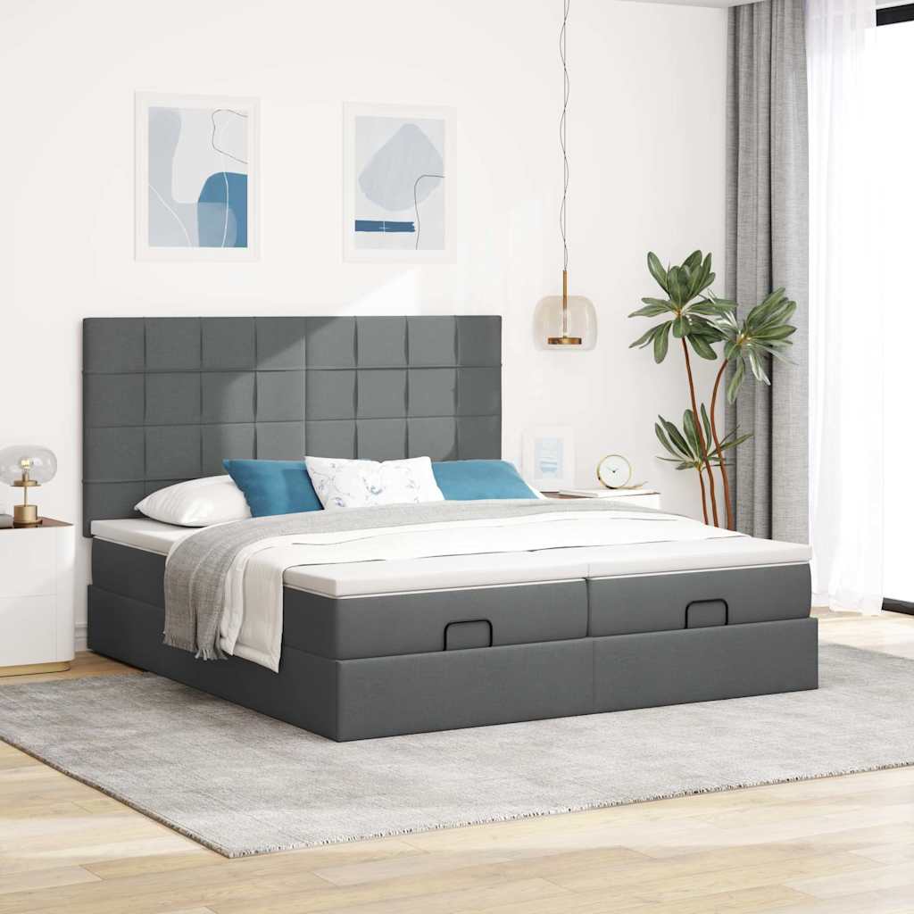 vidaXL Ottoman bed met matrassen 200x200cm stof donkergrijs afbeelding