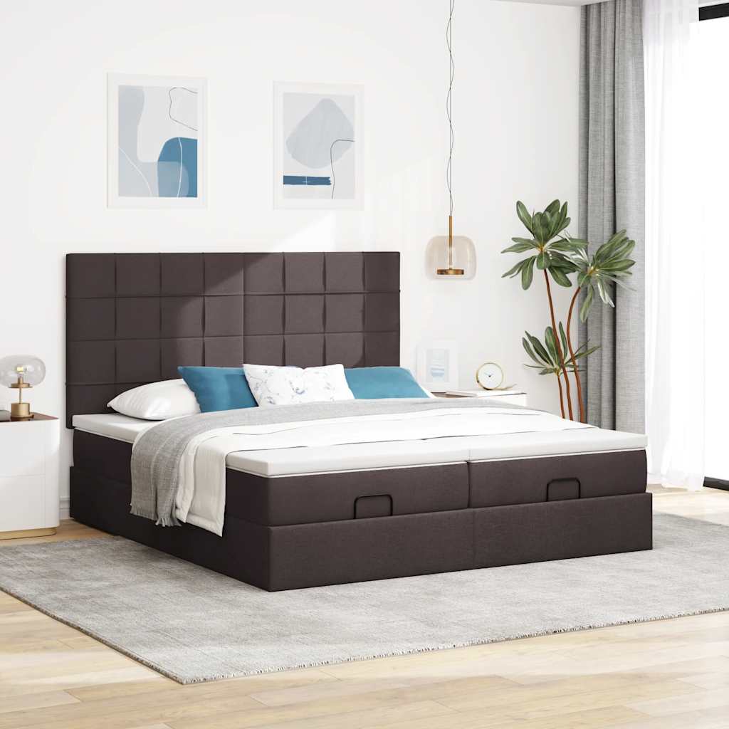 vidaXL Ottoman bed met matrassen 200x200cm stof donkerbruin afbeelding