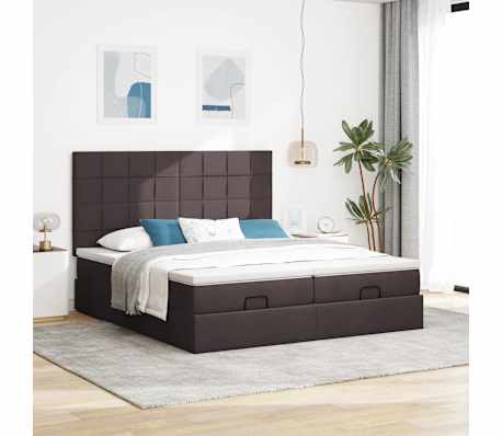 VidaXL Cadre de lit ottoman avec matelas marron fonc&eacute; 200x200 cm tissu