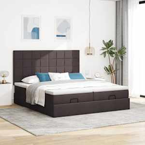 Osmanský rám postele s matrací tmavě hnědá 200x200cm textil - obrázek 3