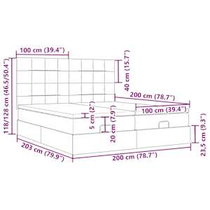 Osmanský rám postele s matrací tmavě hnědá 200x200cm textil - obrázek 16