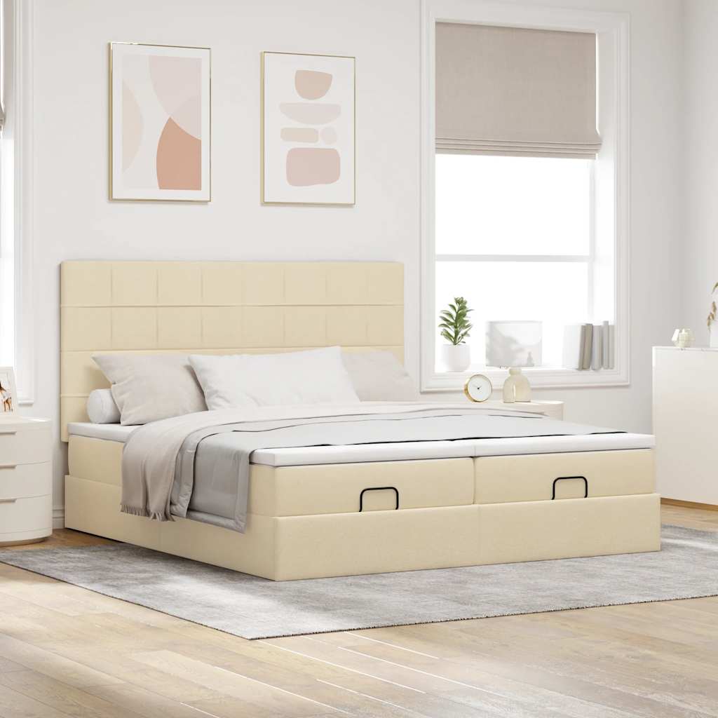 vidaXL Ottoman bed met matrassen 200x200cm stof crèmekleurig afbeelding