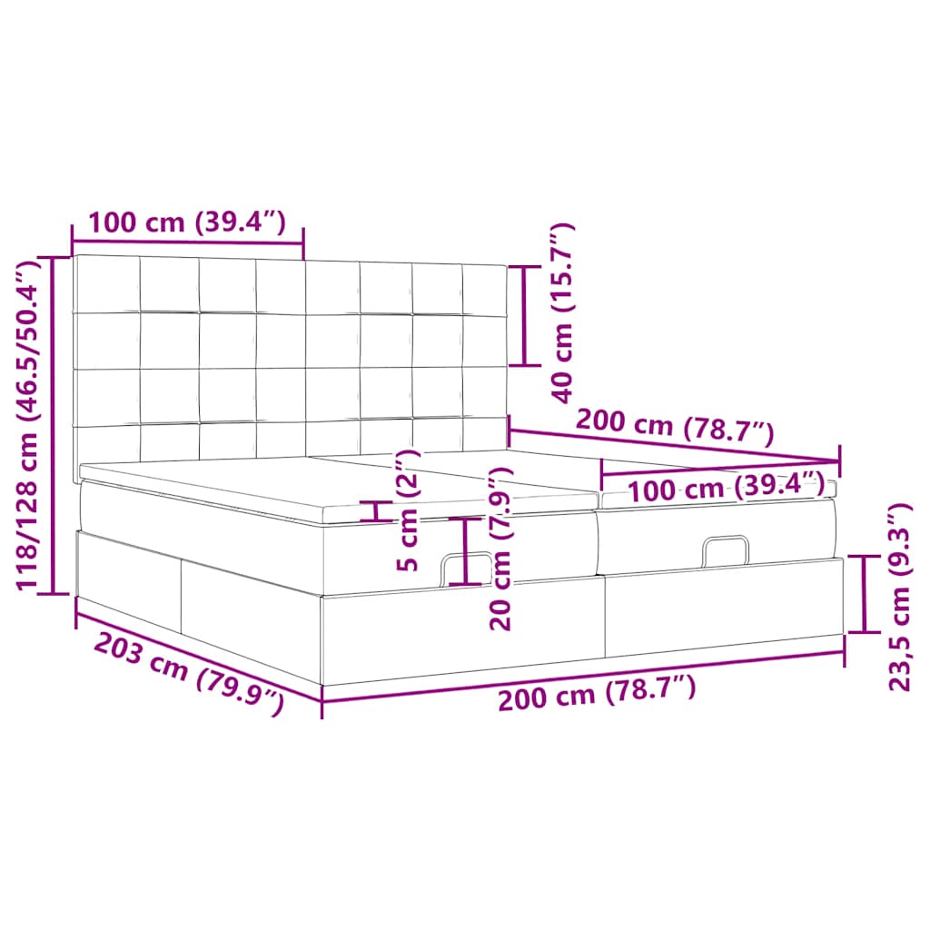Osmanský rám postele s matrací krémová 200x200cm textil - obrázek 16