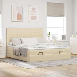 vidaXL Ottoman-Bett mit Matratzen Creme 200x200 cm Stoff