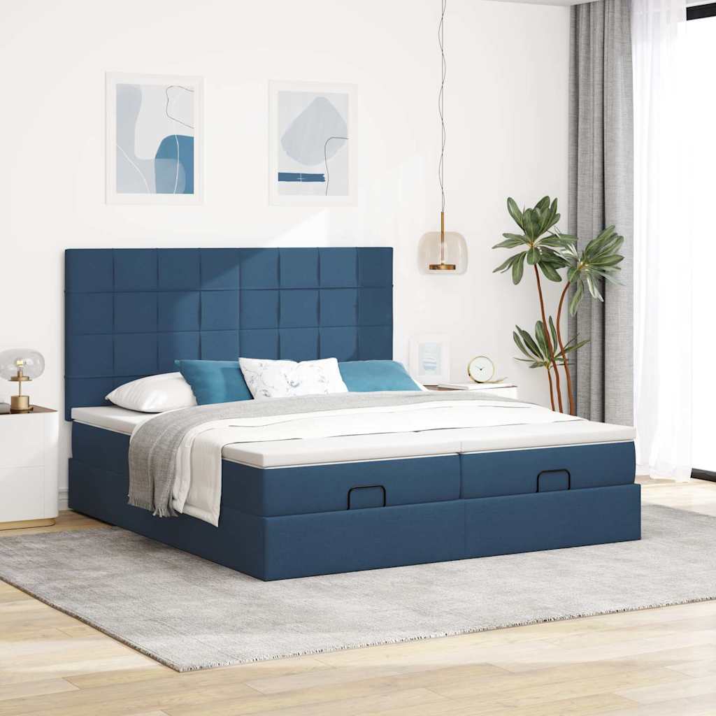 vidaXL Ottoman bed met matrassen 200x200cm stof blauw afbeelding