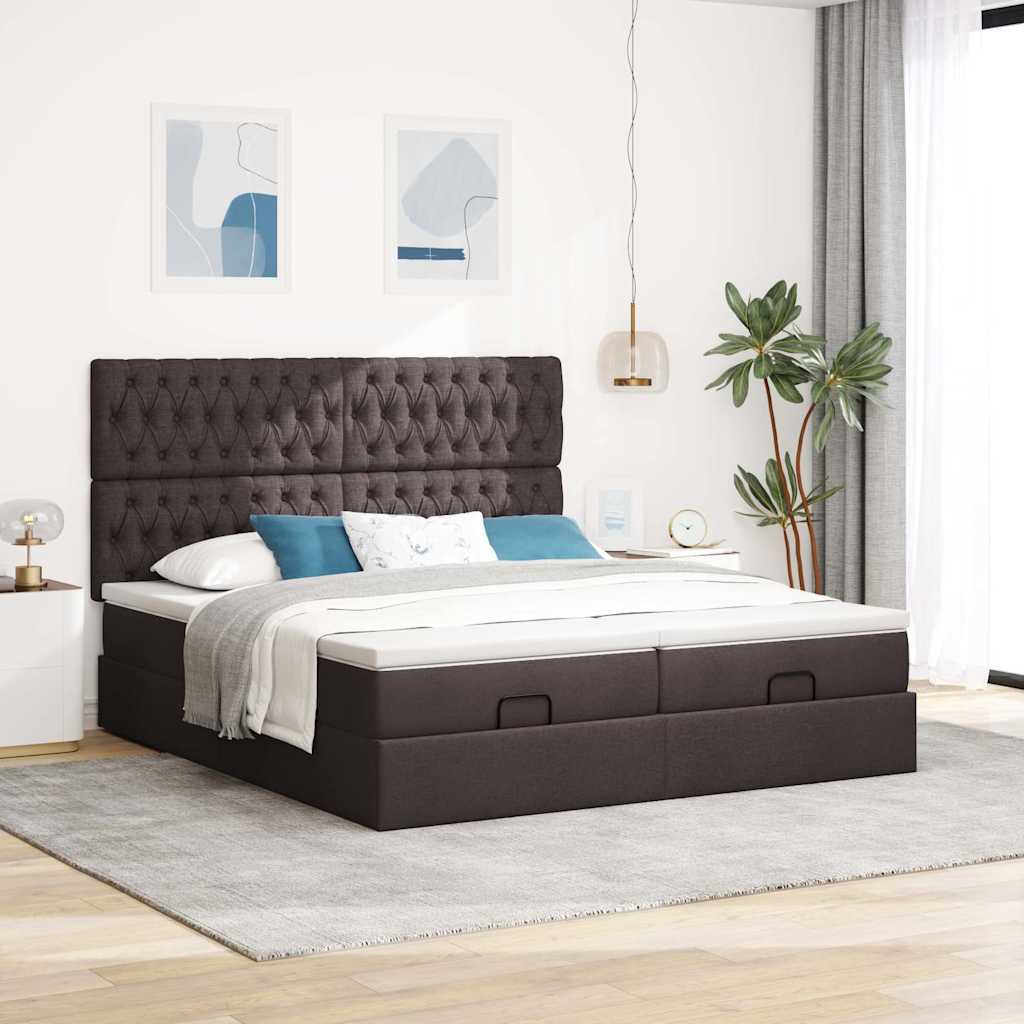 vidaXL Ottoman bed met matrassen 160x200cm stof donkerbruin afbeelding