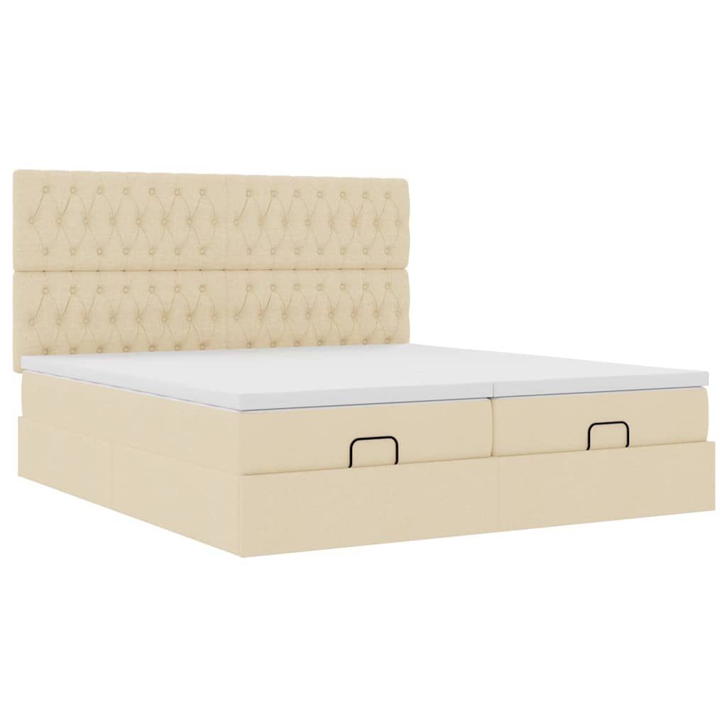 vidaXL Ottoman bed met matrassen 160x200cm stof crèmekleurig, foto 4