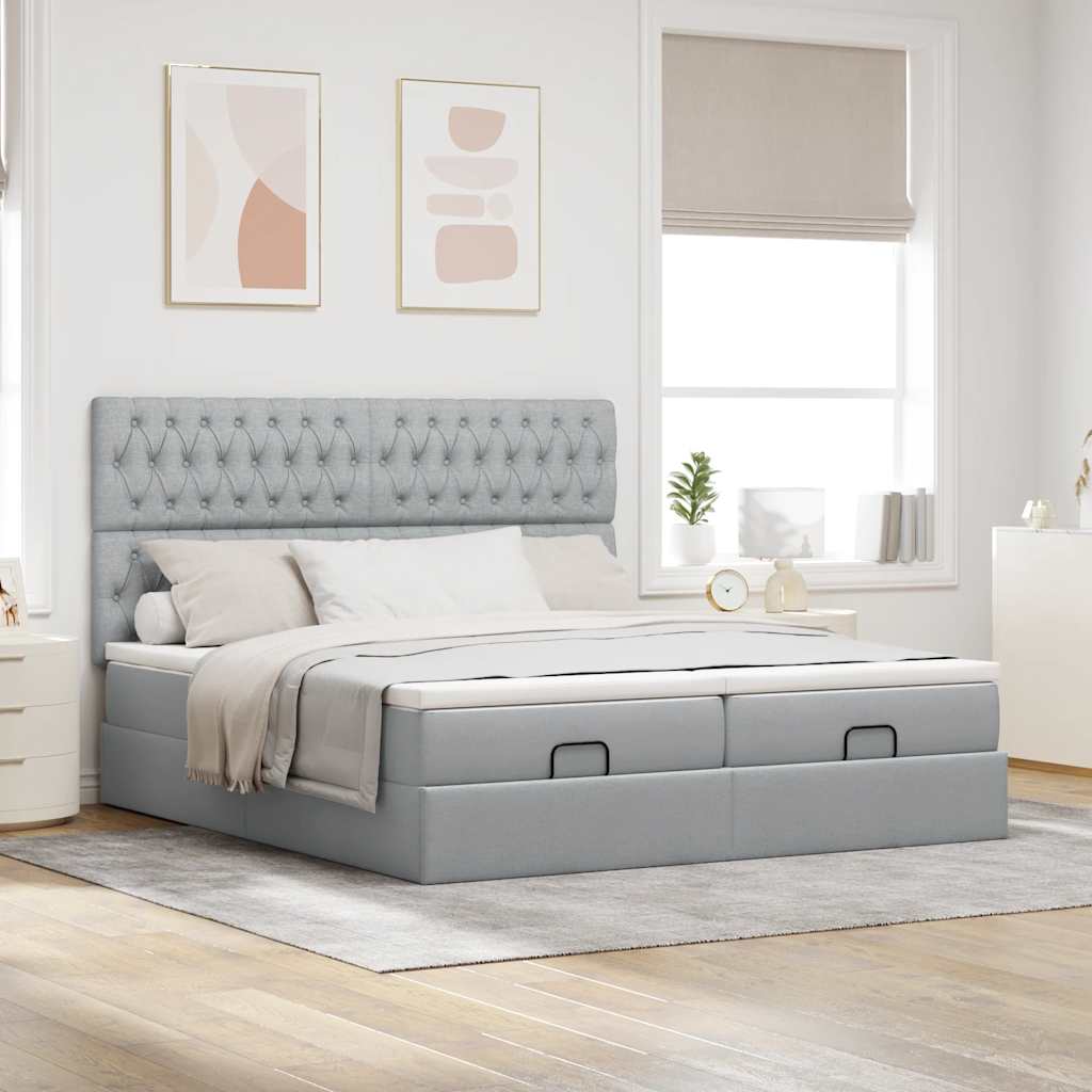 vidaXL Ottoman bed met matrassen 180x200cm stof lichtgrijs afbeelding