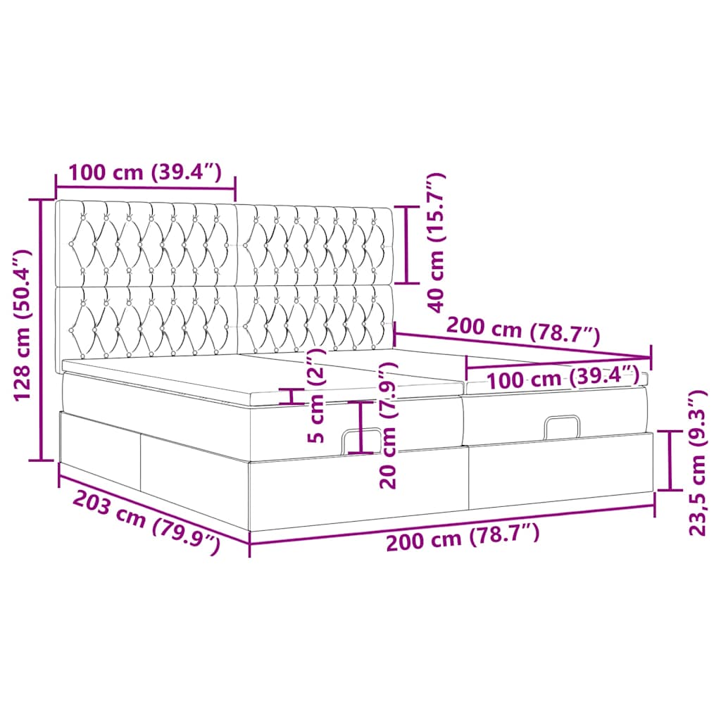 Osmanský rám postele s matrací černý 200x200cm textil - obrázek 16