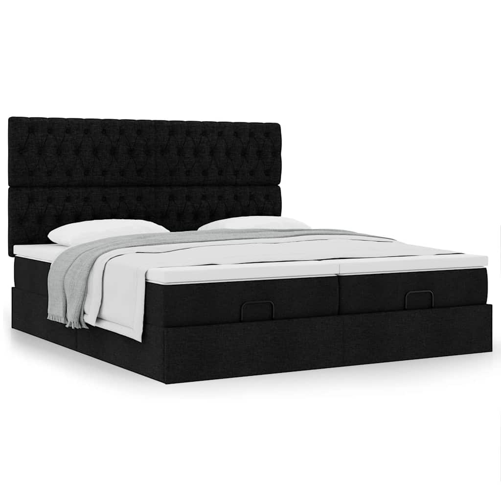 Ottoman-Bett mit Matratzen Schwarz 200×200 cm Stoff