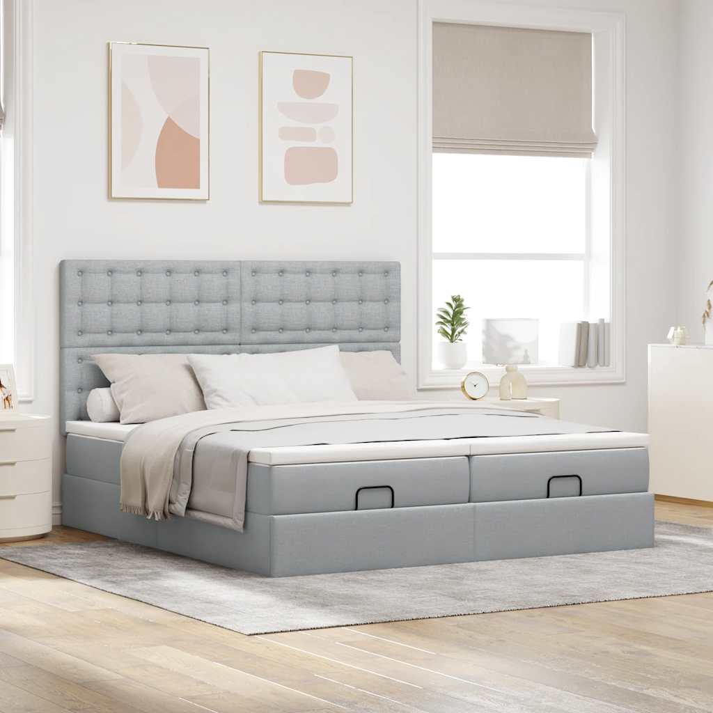 vidaXL Ottoman bed met matrassen 160x200cm stof lichtgrijs grijs, foto 2