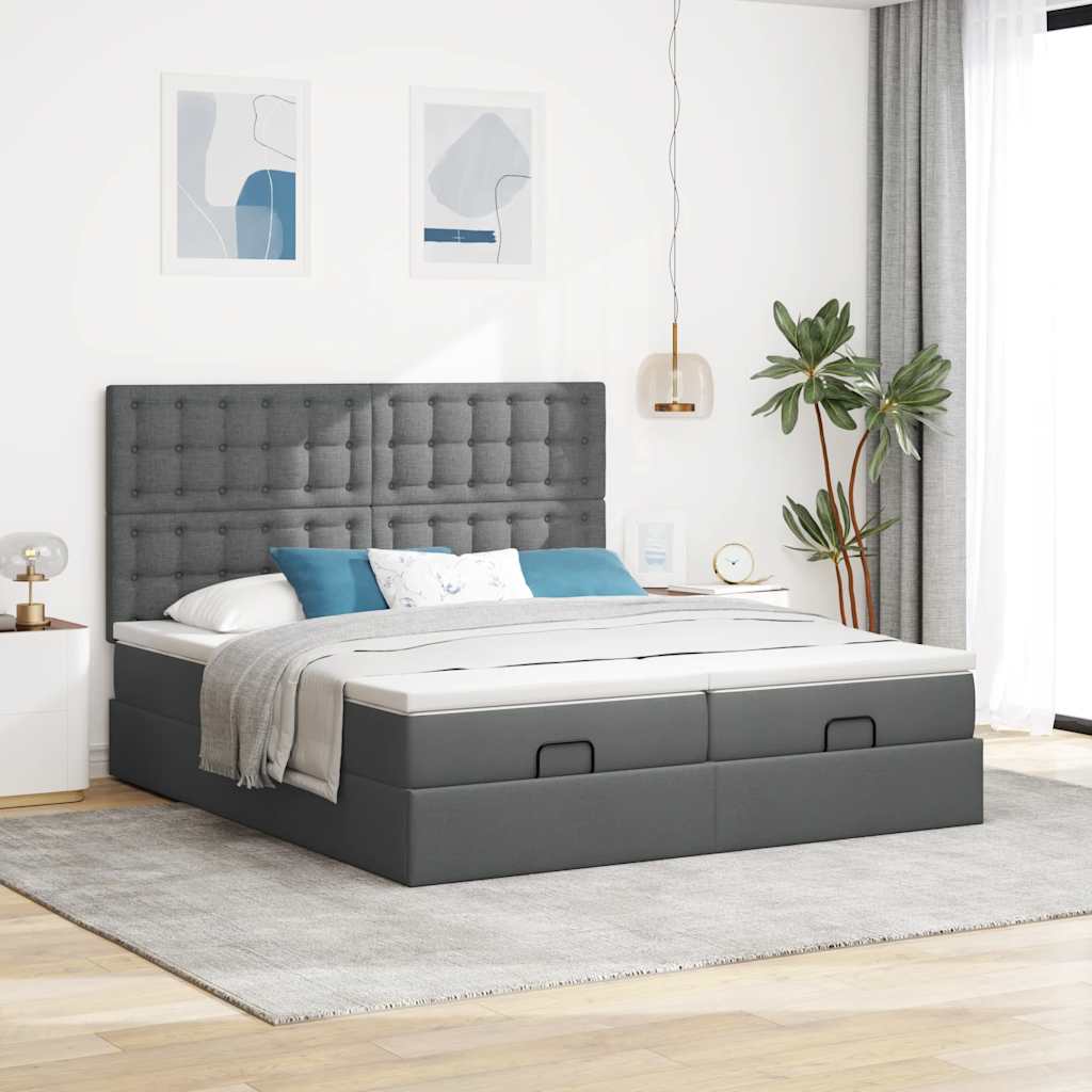 vidaXL Ottoman bed met matrassen 160x200cm stof donkergrijs grijs, foto 2